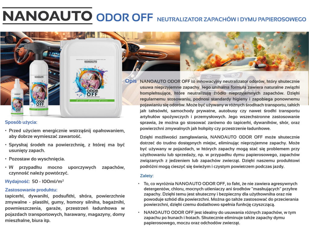 neutralizator zapachu — zastosowanie NANOAUTO ODOR OFF