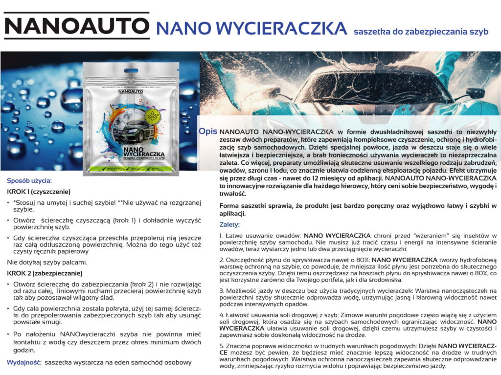 nanowycieraczka w saszetce — zastosowanie NANOAUTO NANOWYCIERACZKA SASZETKA